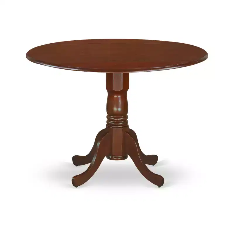 HomeStock Belmont 3Pc Dinette Set Includes a Rounded Kitchen Table with Drop Leaves and Two Double X Back Linen Seat Dining Chairs, Mahogany Finish