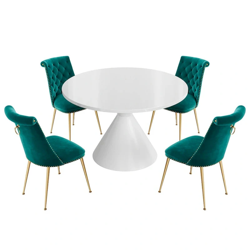 48  Light Luxury White High Gloss Large Countertop Dining Table with Velvet Dining Chair Set