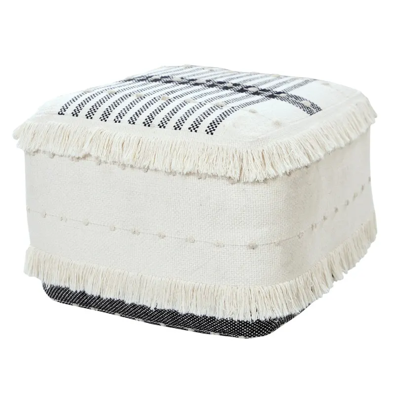 HomeRoots 18  White 100% Cotton Ottoman