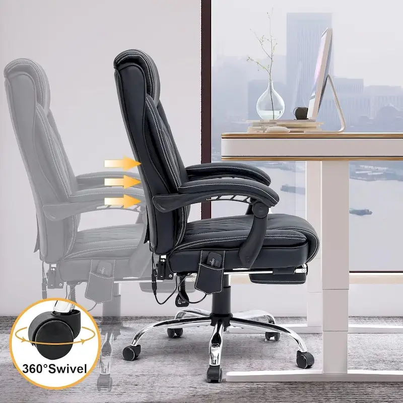 Ergonomic Heated Executive Office Chair with 2/4/6-Point Massage, Retractable Footrest, and PU Leather