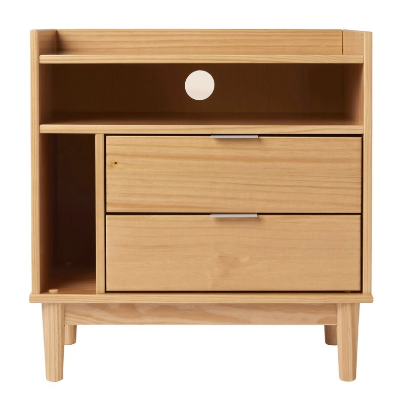 Mid-Century Modern Solid Wood 2-Drawer Gallery Nightstand