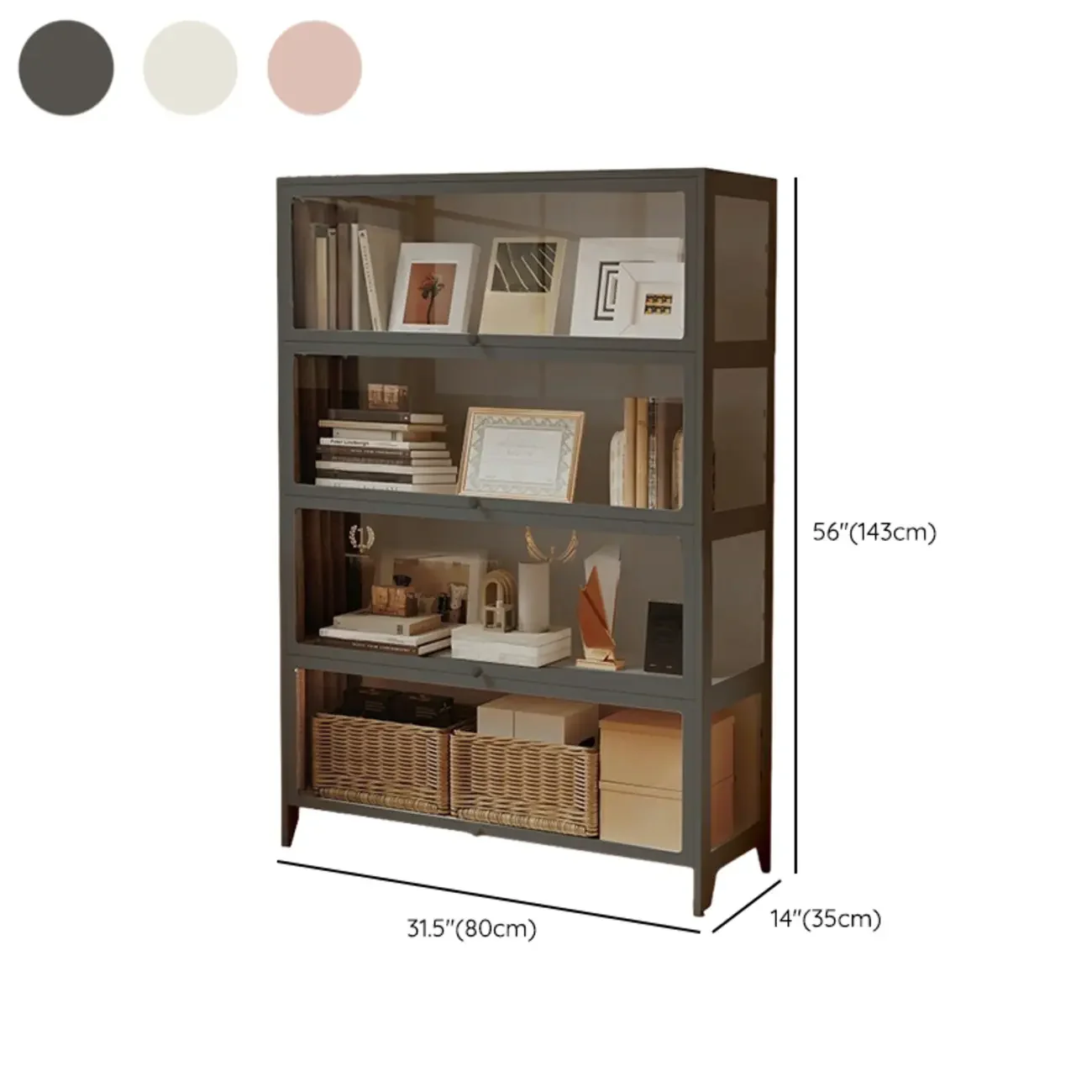 White 5-Tier Modern Metal Closed Back Bookcase