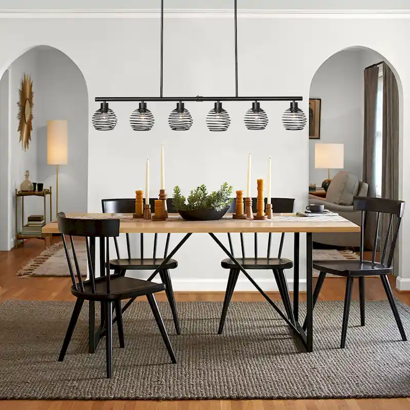 Modern 6-light Classic Black Kitchen Island Linear Pendant Lights - W49.21 *D5.51 *H8.66