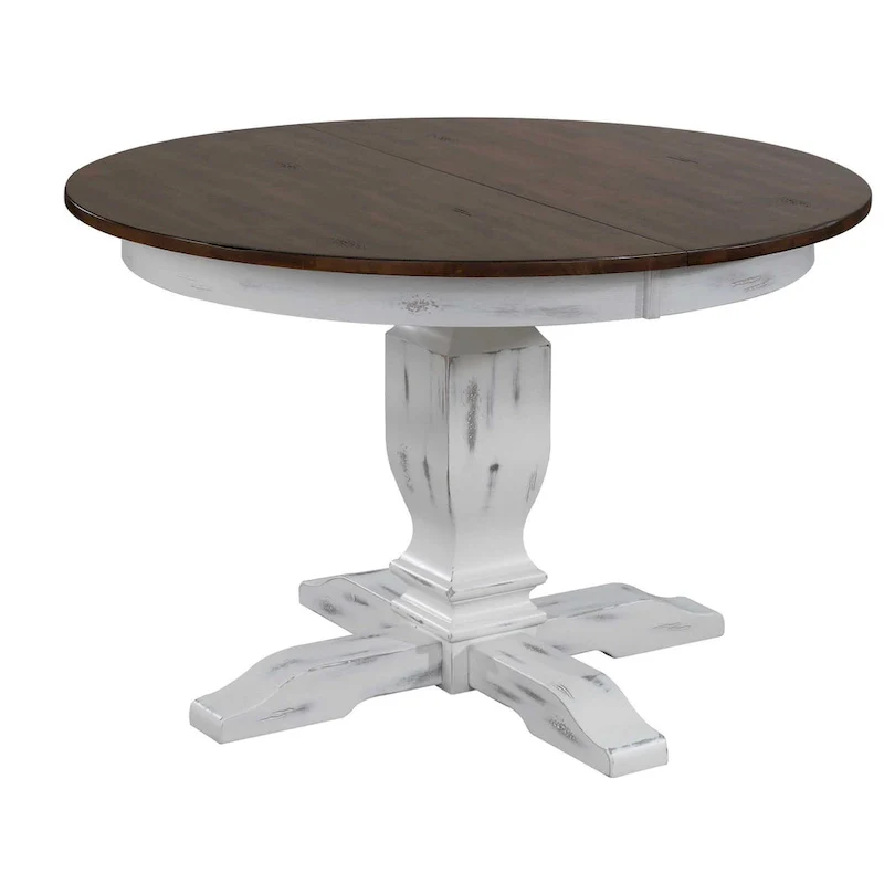 Round Pedestal Dining Table with Extension Leaf - Rubberwood - Seats 4-6