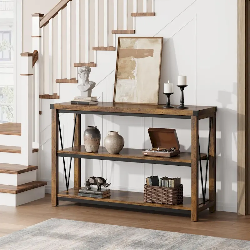Grey / Brown 3-Tier Farmhouse Console Table