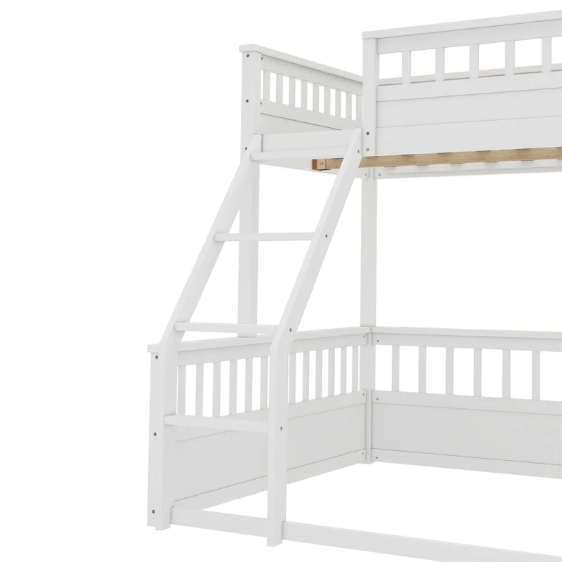 Twin XL over Queen Bunk Bed with Ladder and Guardrails, White