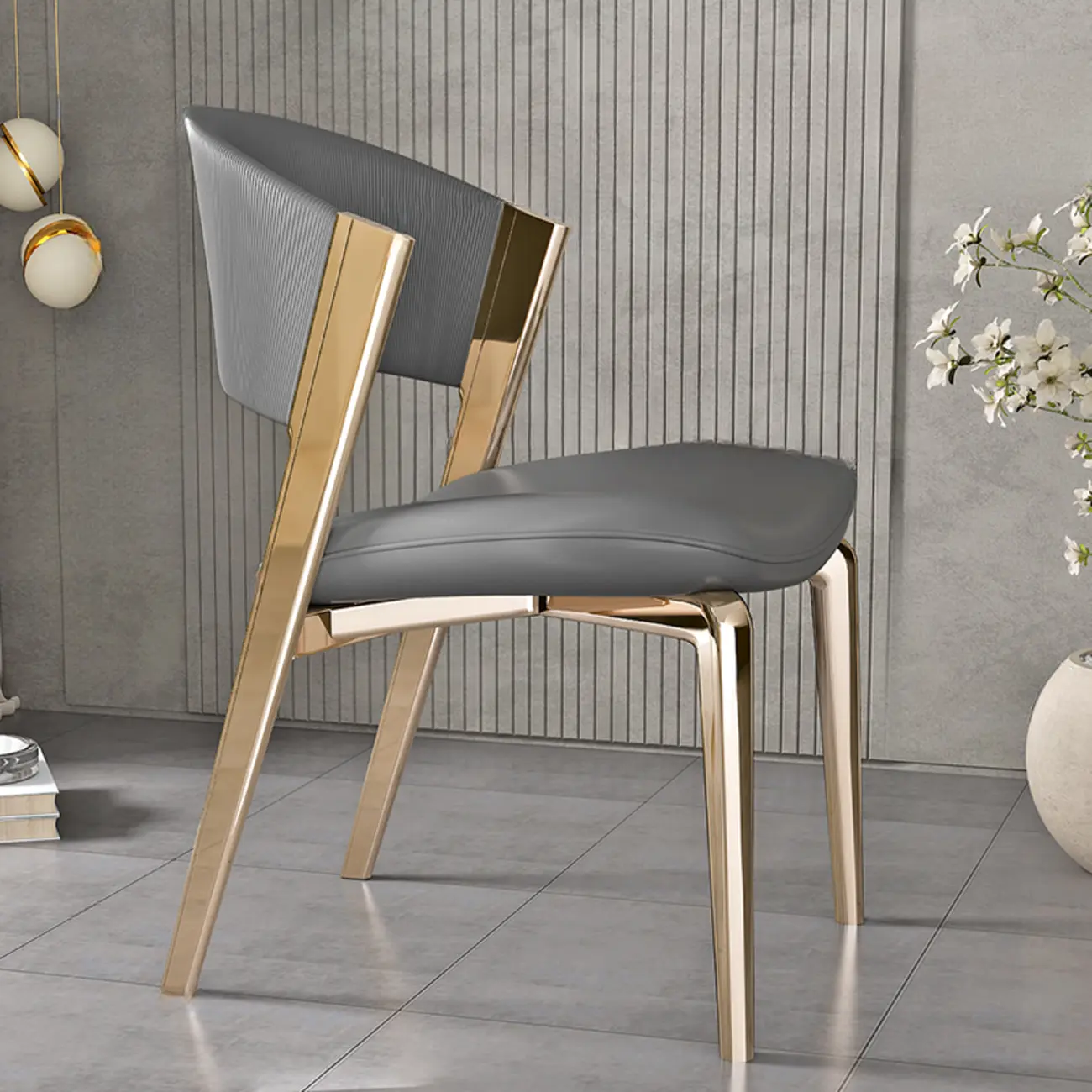 Glam Modern Low Back Faux Leather Dining Chair