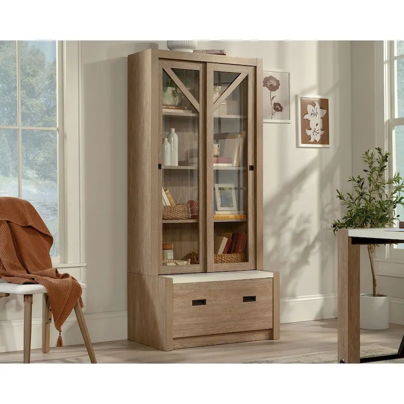 Jamocha Wood Sliding Door Bookcase with File Drawer – Letter Size