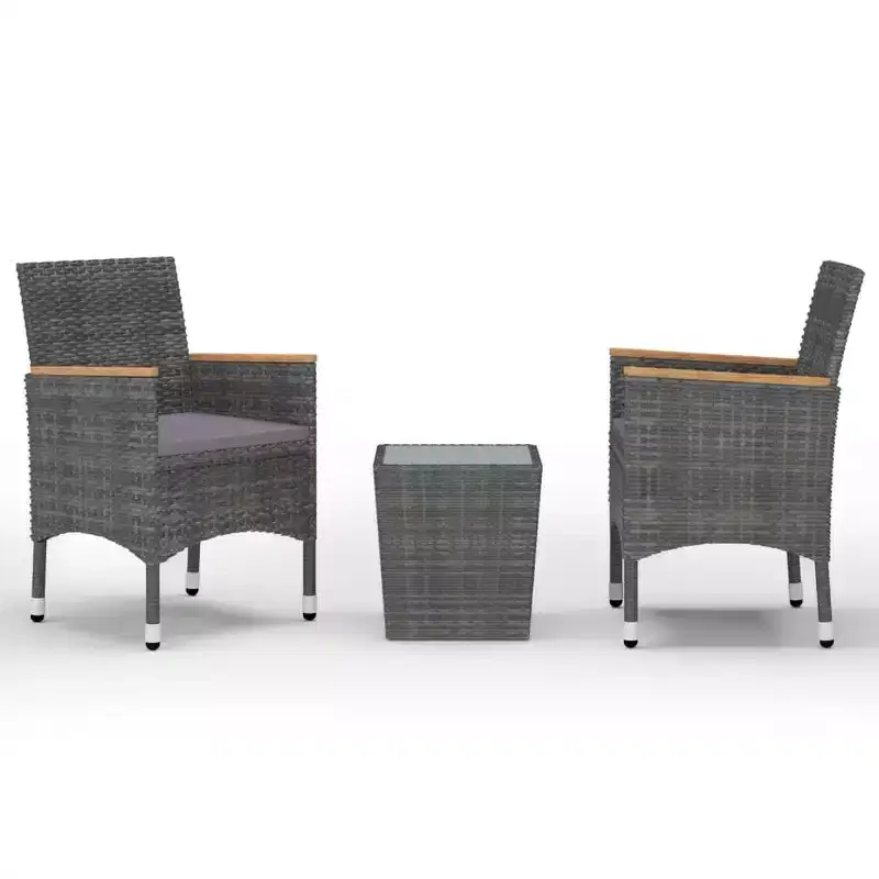 vidaXL Bistro Set Patio Table and Chair Set Poly Rattan and Tempered Glass