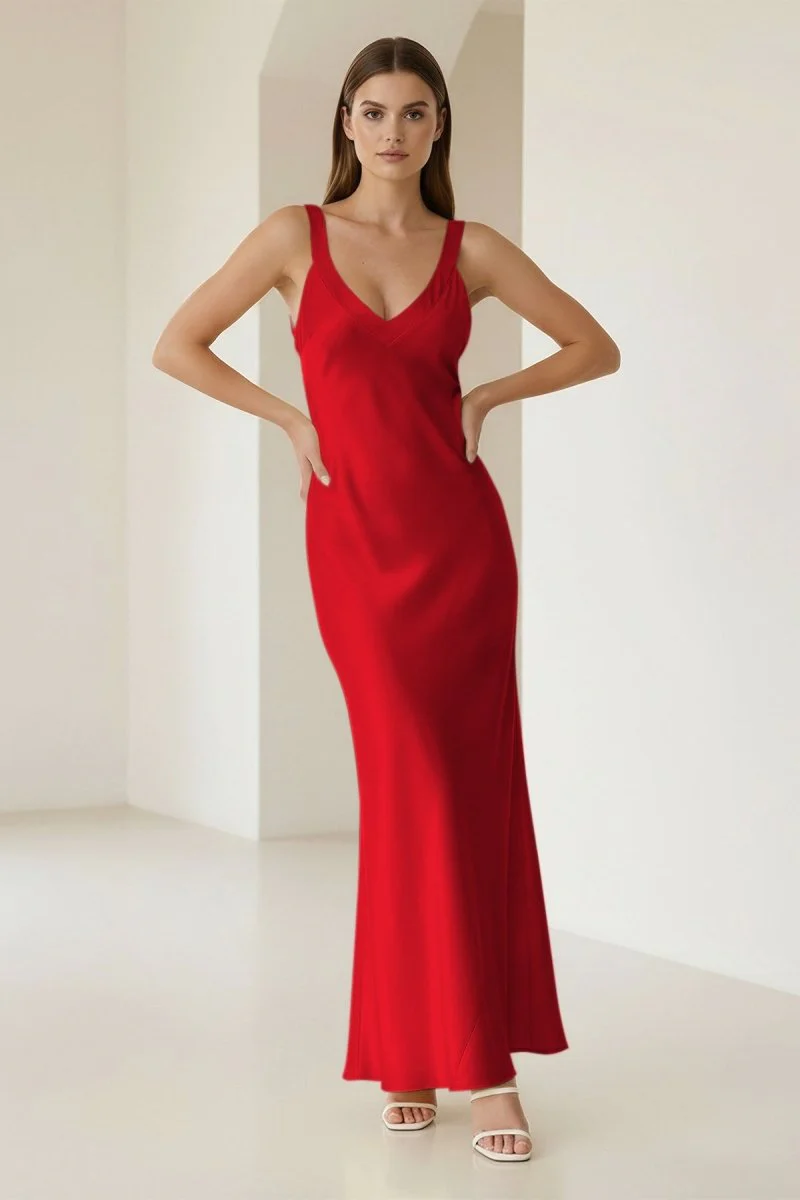 Yellow Mermaid Satin V Neck Long Party Dress