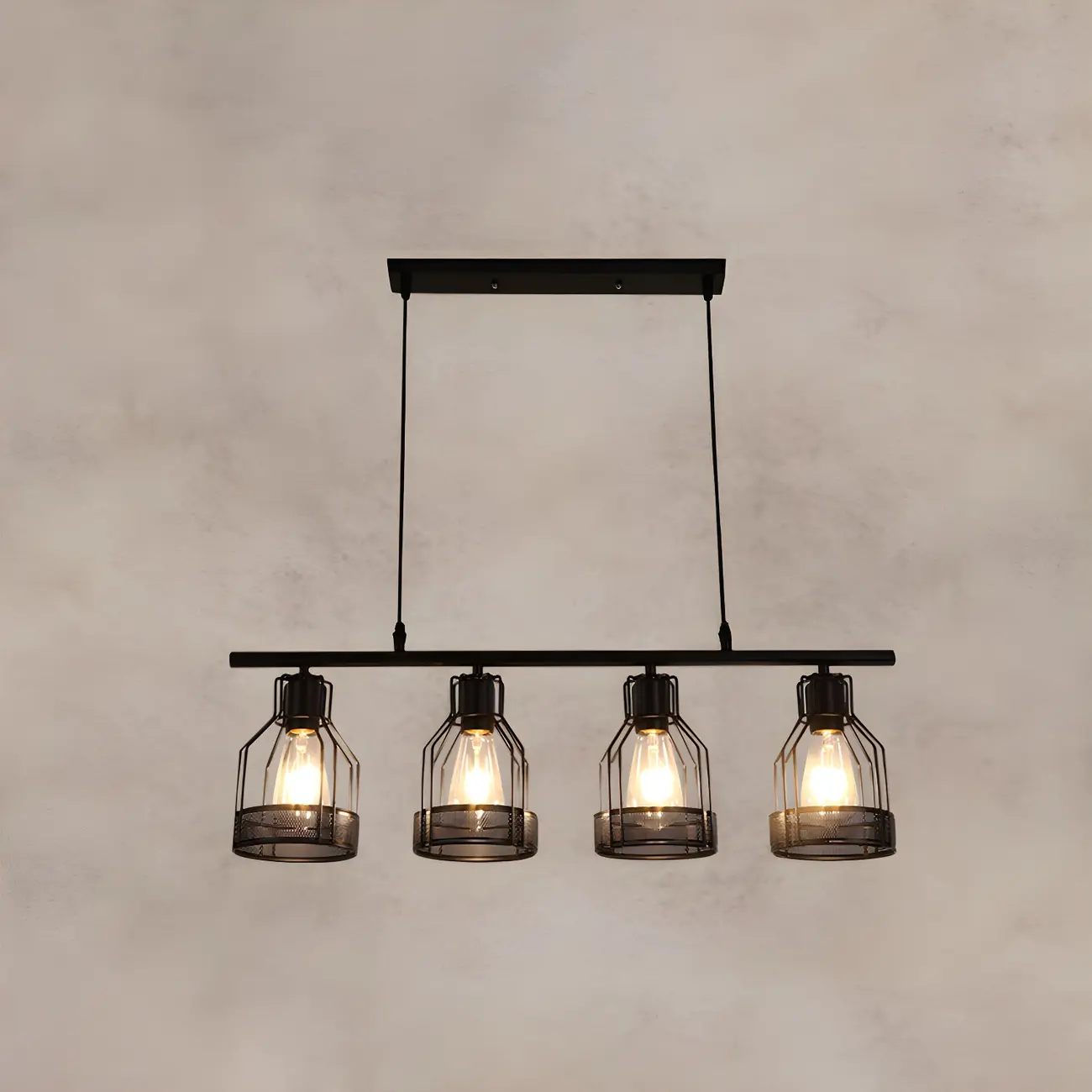 Industrial Black Metal Cage Large Island Pendant Light