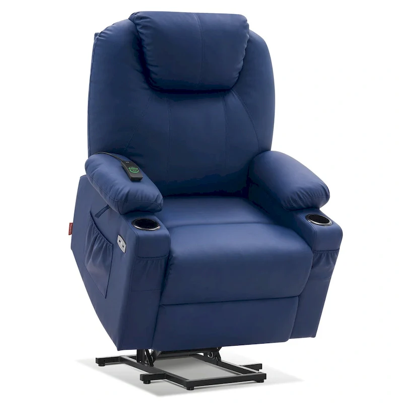 MCombo Large Power Lift Recliner Leather Chair with Massage, Heat, Cup Holders,Extended Footrest, Leather 7516