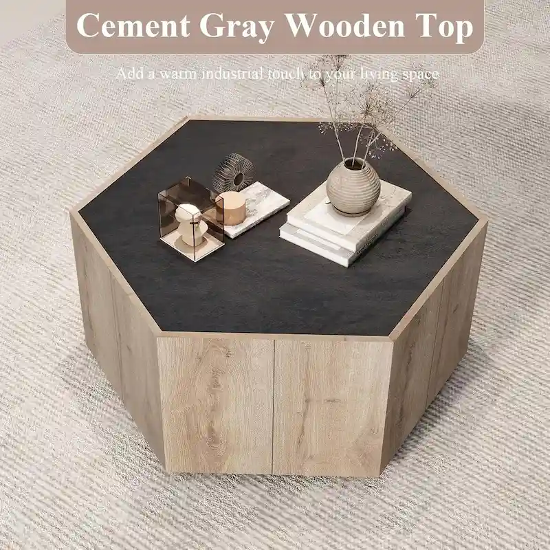 Hexagonal Coffee Table, Scratch Resistant Center Table with Drawers