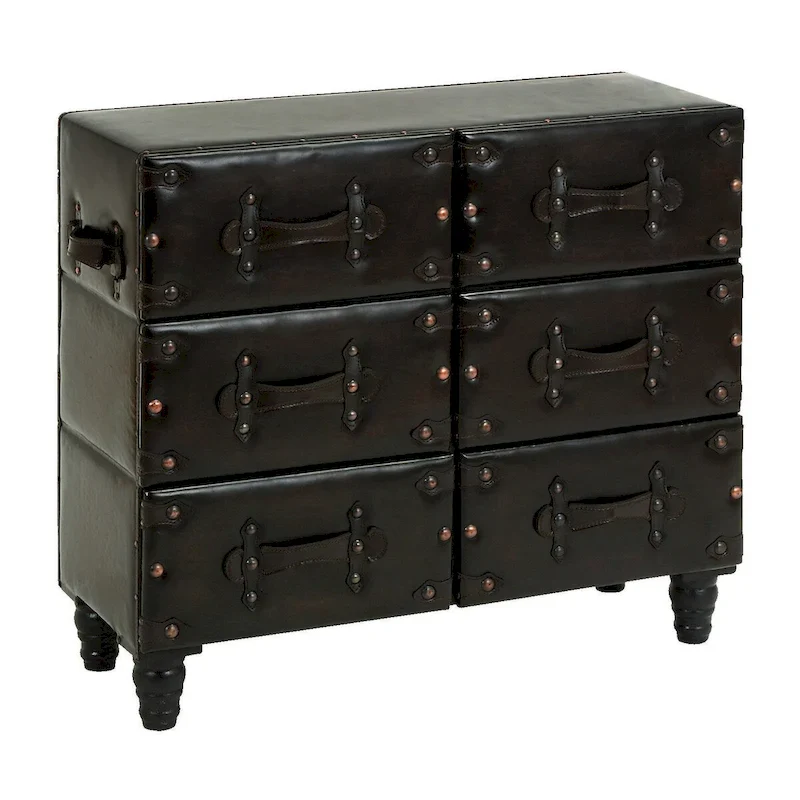 Black Traditional Faux Leather Storage Chest with Rivets & Straps – Single Unit
