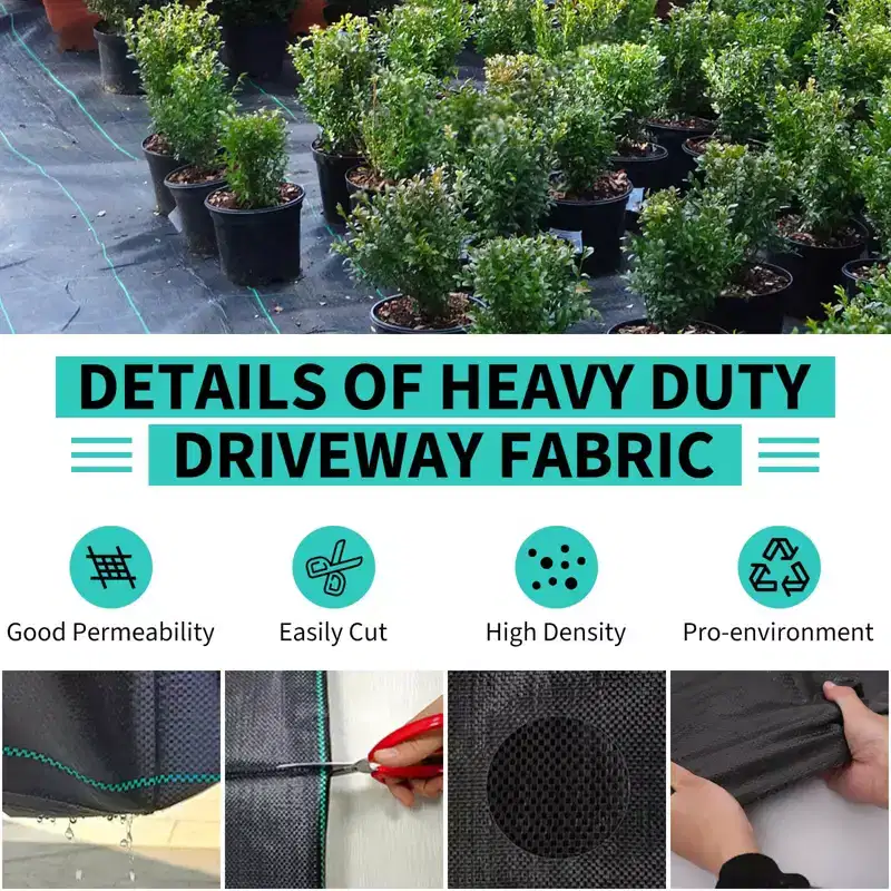 Weed Barrier Fabric, Heavy Duty Woven Geotextile Weed Cloth with Water Permeability for Garden Driveway Landscaping