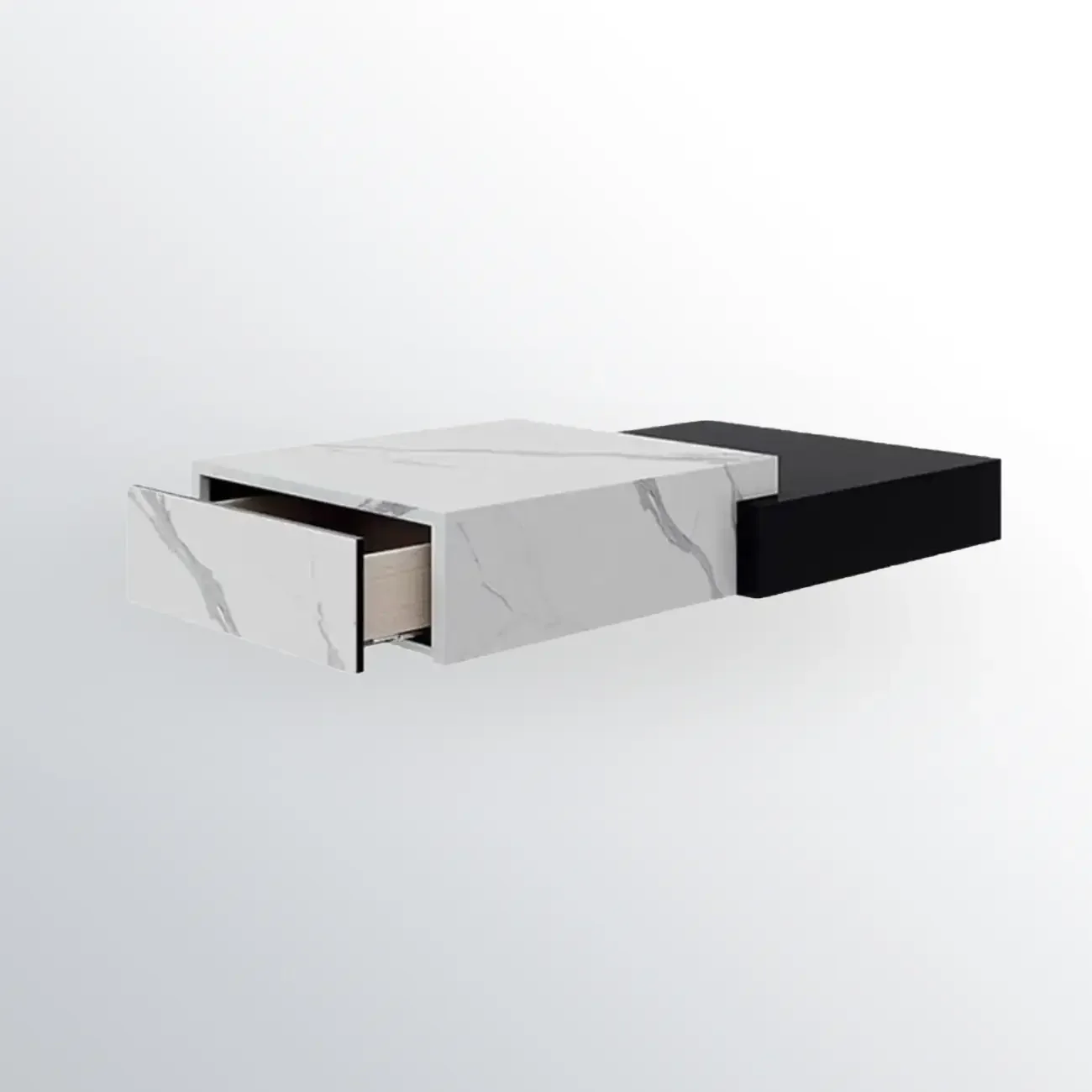 Modern Marble Nesting Coffee Table Set in Black and White
