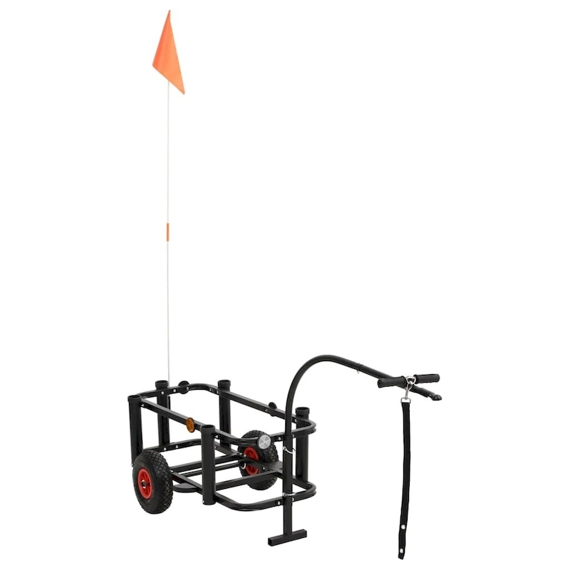 vidaXL Fishing Trolley Black Steel - 34.3 x 14.6 x 32.3
