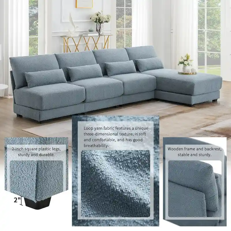 Blue 120 L-Shaped 4-Seat Sectional Sofa