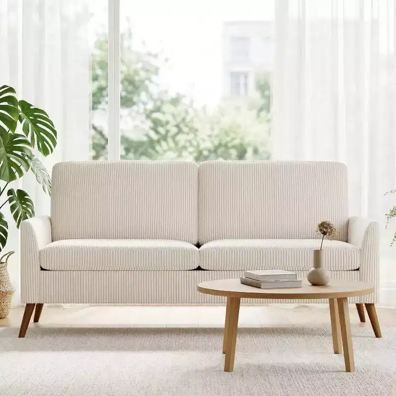 Dyonery 68 Corduroy Loveseat Sofa with Spring Cushions Solid Wood Frame Deep Seat for Living Room Bedroom
