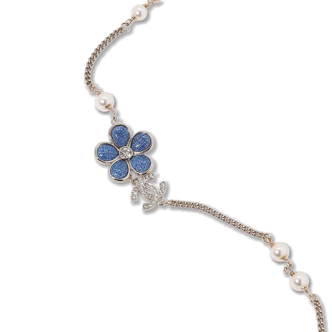 CCL116 Chanel Cowboy Petals pearl long chain sweater necklace - ccjewelryacc