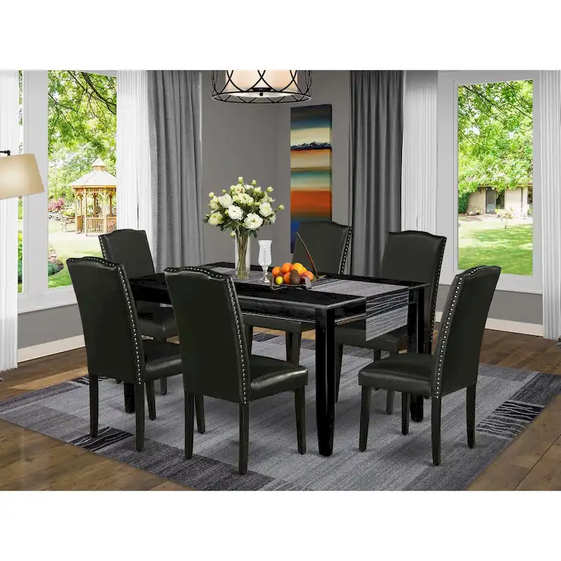Black Rectangular Dining Table Set with PU Leather Chairs, 5-Piece or 7-Piece