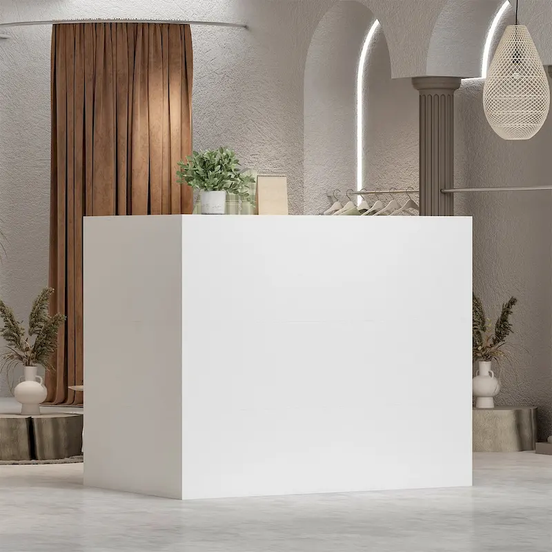 Modern Reception Desk L-Shaped White Front Counter Table by Timechee