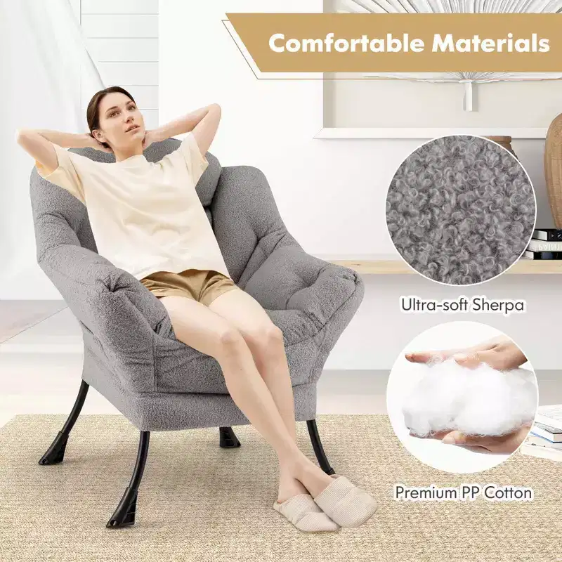 Costway Large Lazy Chair with Cozy Head Pillow Stylish Tufted Back & Seat Armrests Beige/Gray/Pink