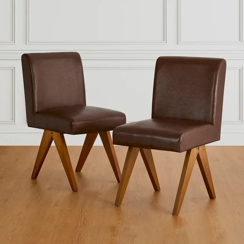 Glitzhome Set of 4 Faux Leather Upholstered Side Dining Chairs with V-shaped Wood Legs