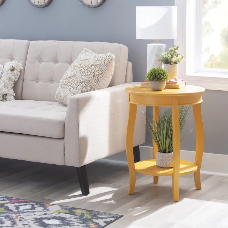 White Round Side Table with Lower Shelf & Cabriole Legs, 1-Person
