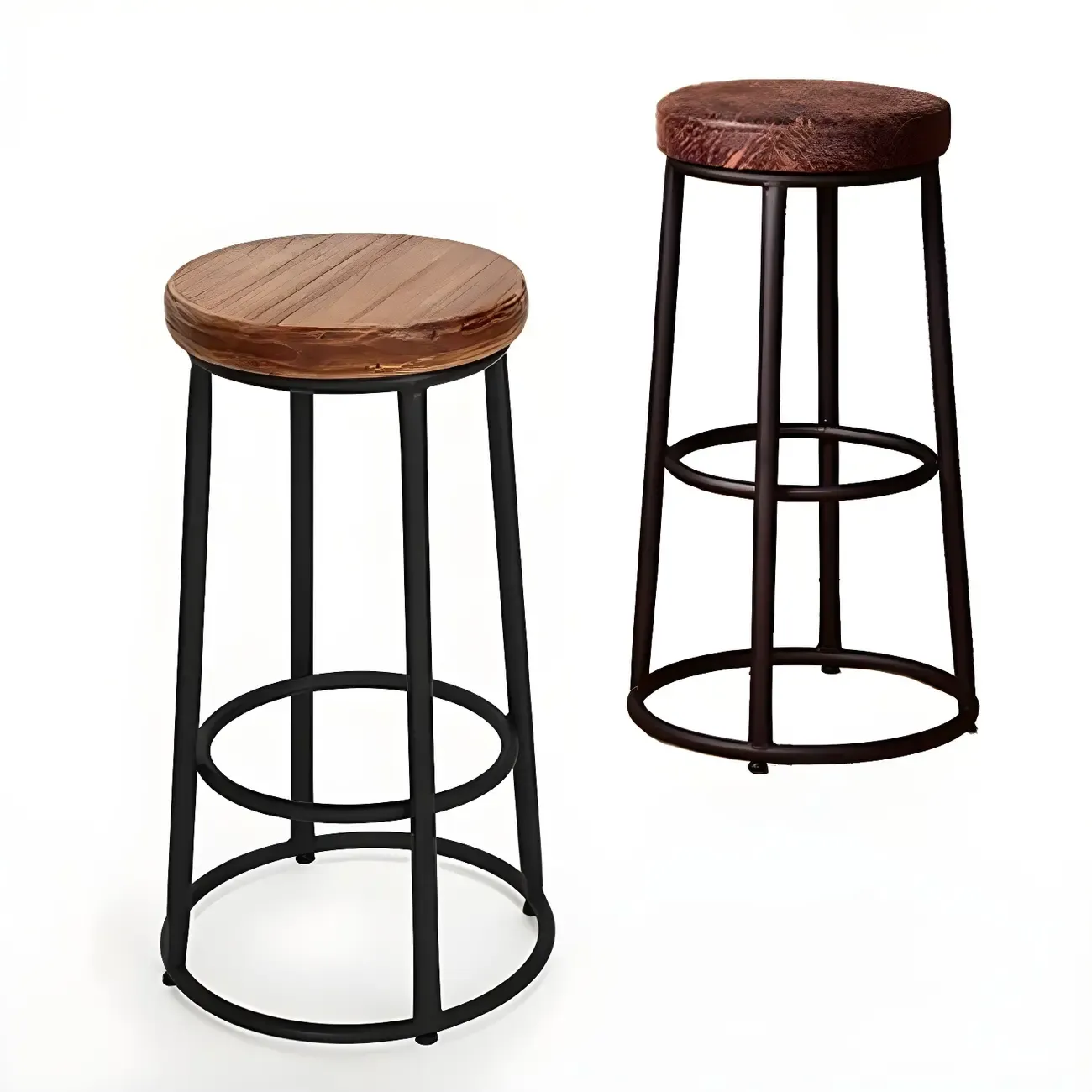Backless Industrial Round Wooden Bar Stools