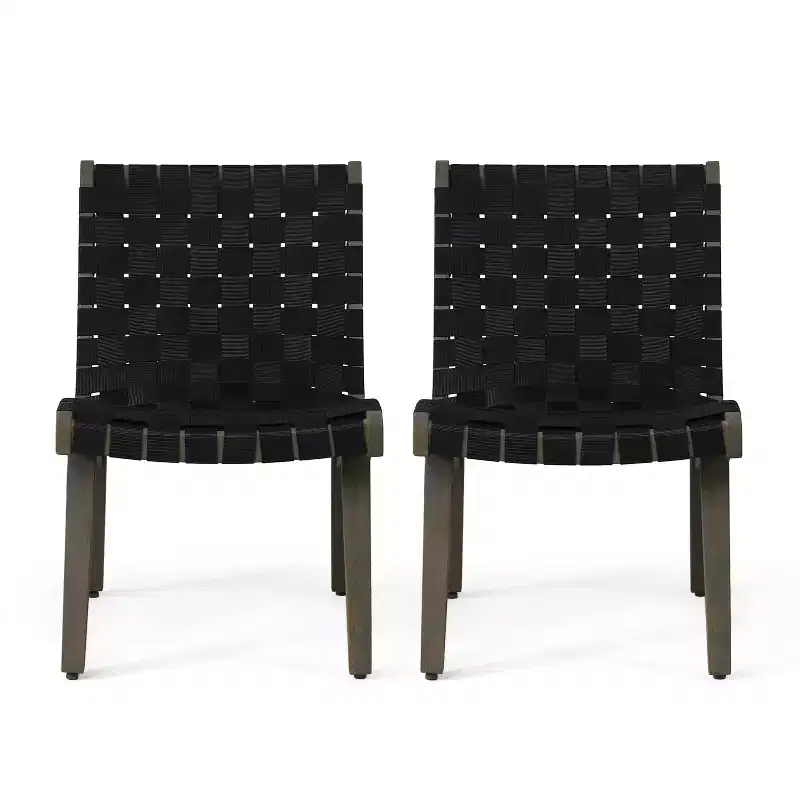 ModernLuxe Acacia Wood Outdoor Lounge Chairs, Patio Rope Weave Accent Chair with Sunken Ergonomic Contour - Set of 2