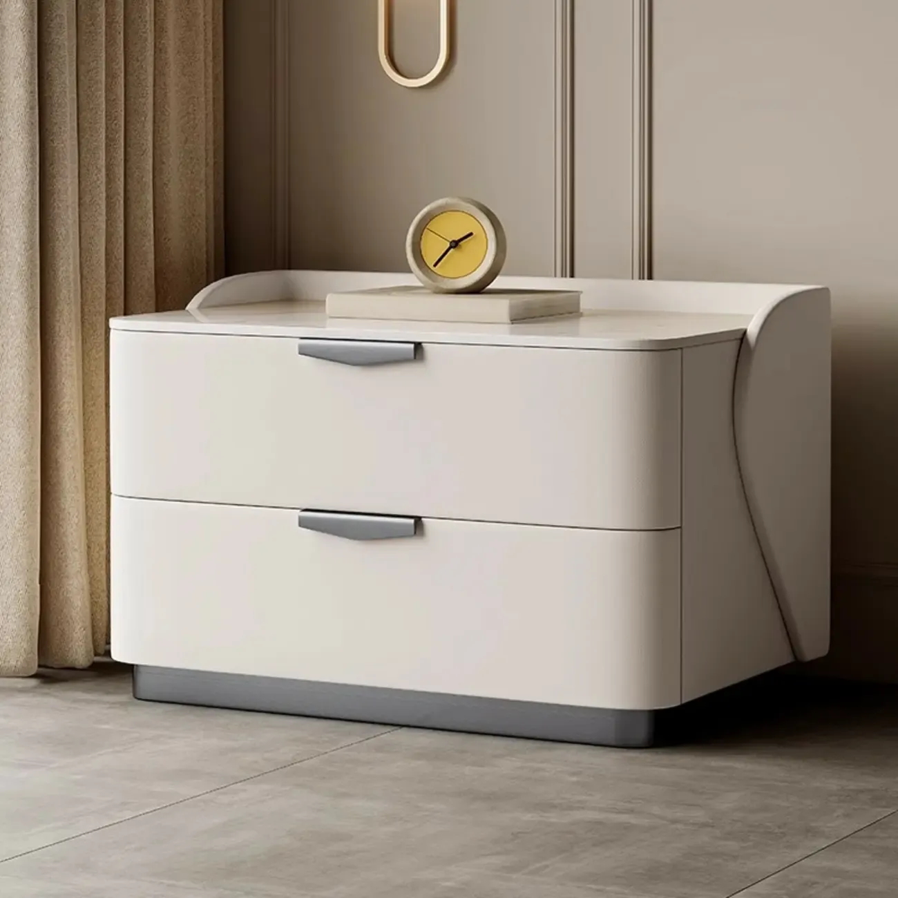 Modern Leather Stone Top Soft-Touch 2-Drawer Nightstand