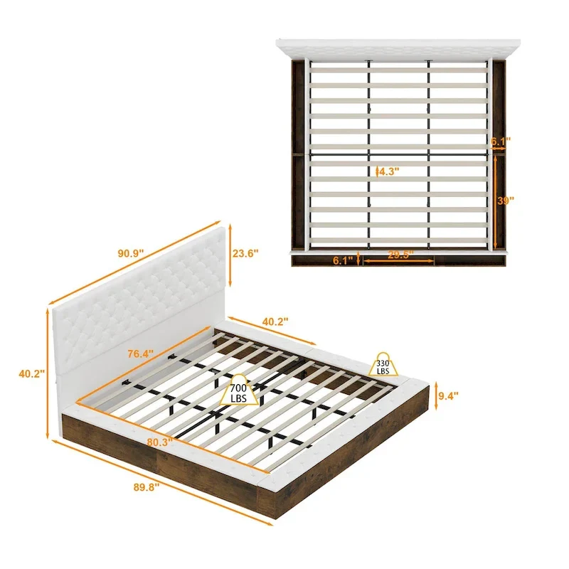Queen/King Designer Bed Frame with LED Ambiance Lighting PU Leather