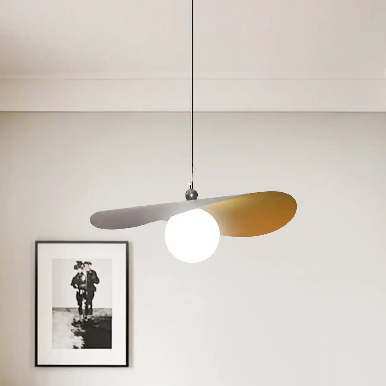 Designer White Glass Globe Pendant Light with Lotus Leaf Shade