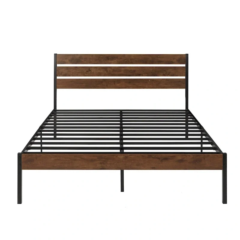 Bed Frame With Wood Headboard, Metal Frame With Strong Slats
