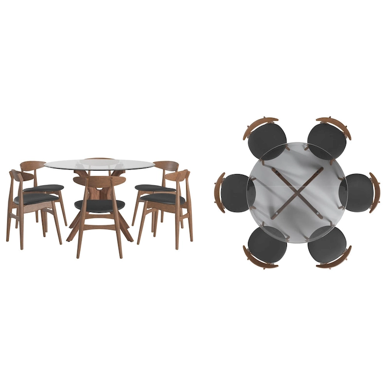 Sylvestria Mid-Century Walnut Finish Round Dining Set