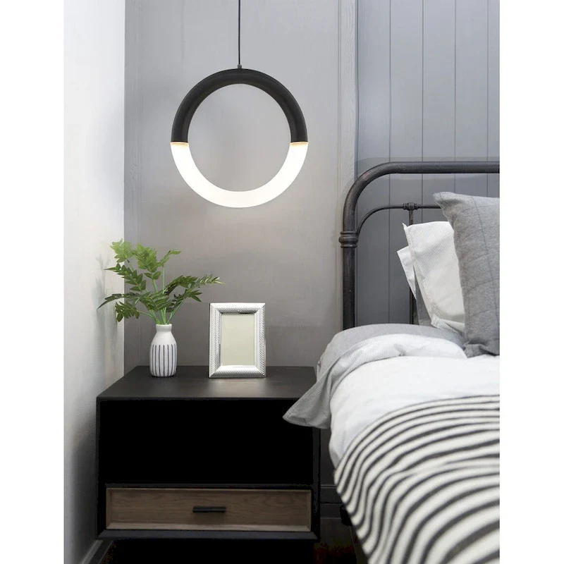 EVOLV Acryluxe Revolve 18-inch Matte Black LED Pendant with Frosted Acrylic