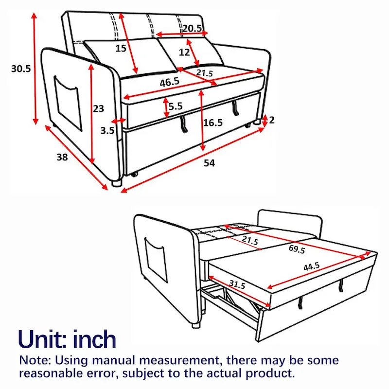 3-in-1 Versatile Velvet Double Sofa with Pullout Bed