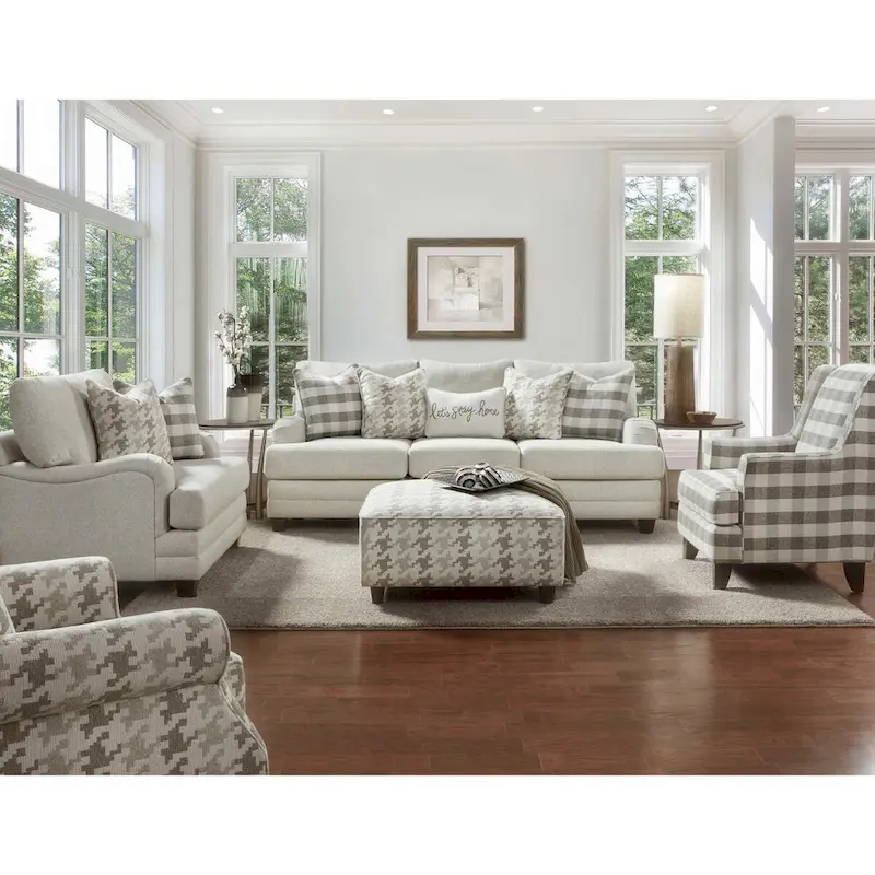 Off-White & Grey Buffalo Check Accent Armchair, Single Seat