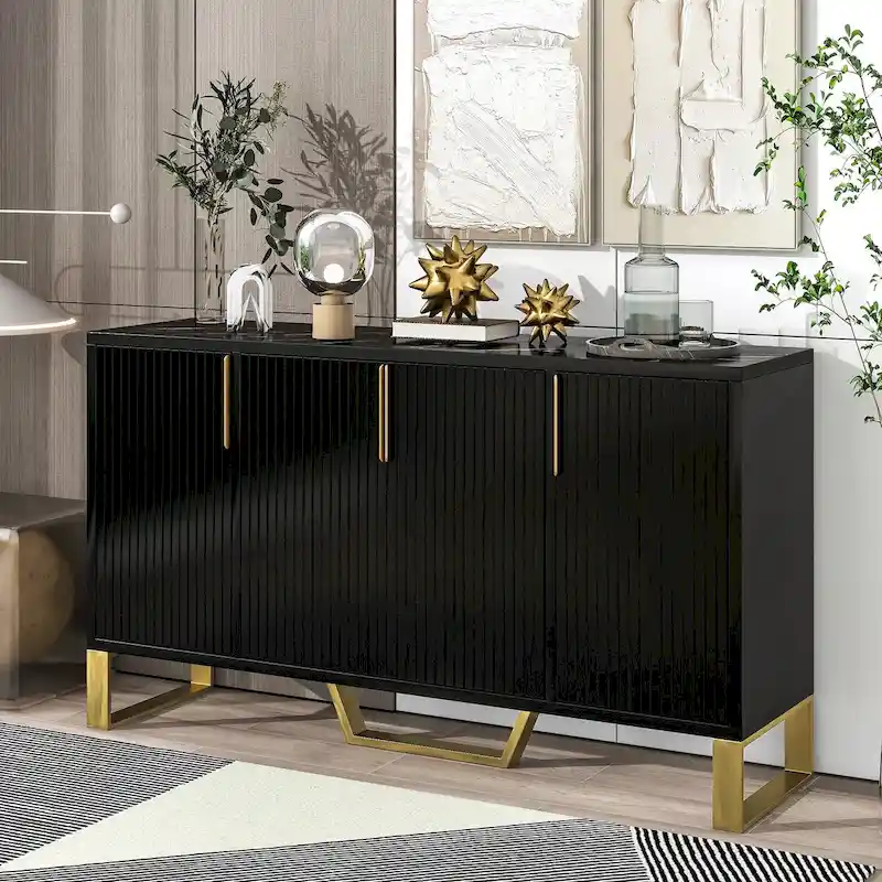 Modern Sideboard with Four Doors, Metal Handles and Adjustable Shelves