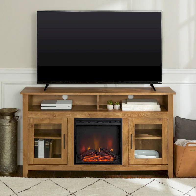 58-Inch 2-Door Highboy Electric Fireplace TV Stand