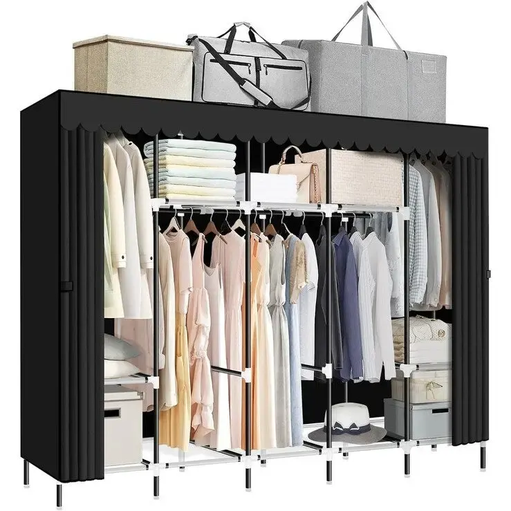 Black Portable Closets for Hanging Clothes - 82D x 17.7W x 69H