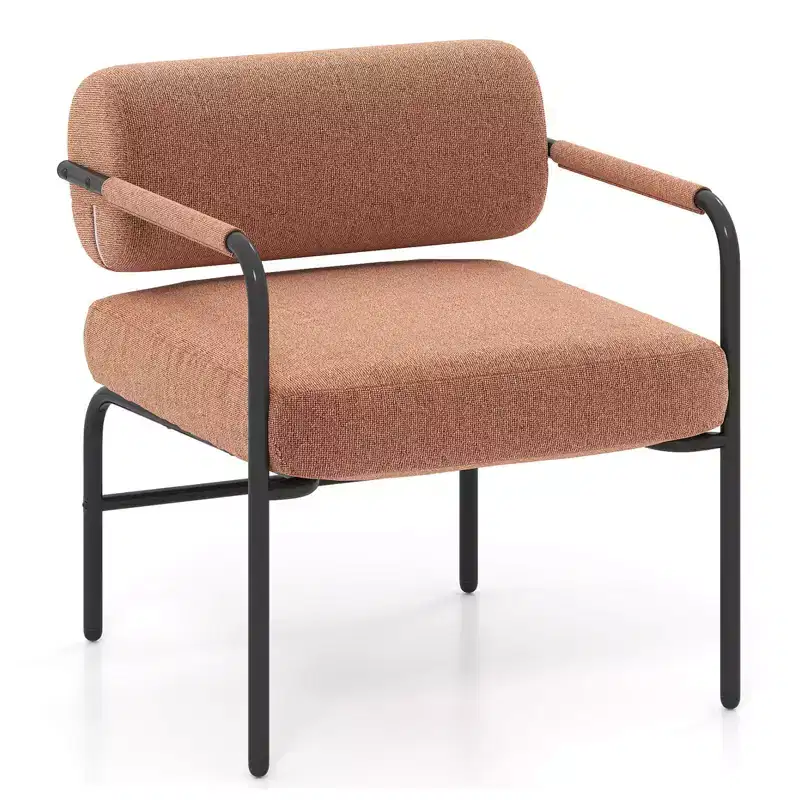 Costway 1/2 PCS Modern Velvet Upholstered Accent Chair with Cylindrical Backrest & Metal Armrests White/Brown