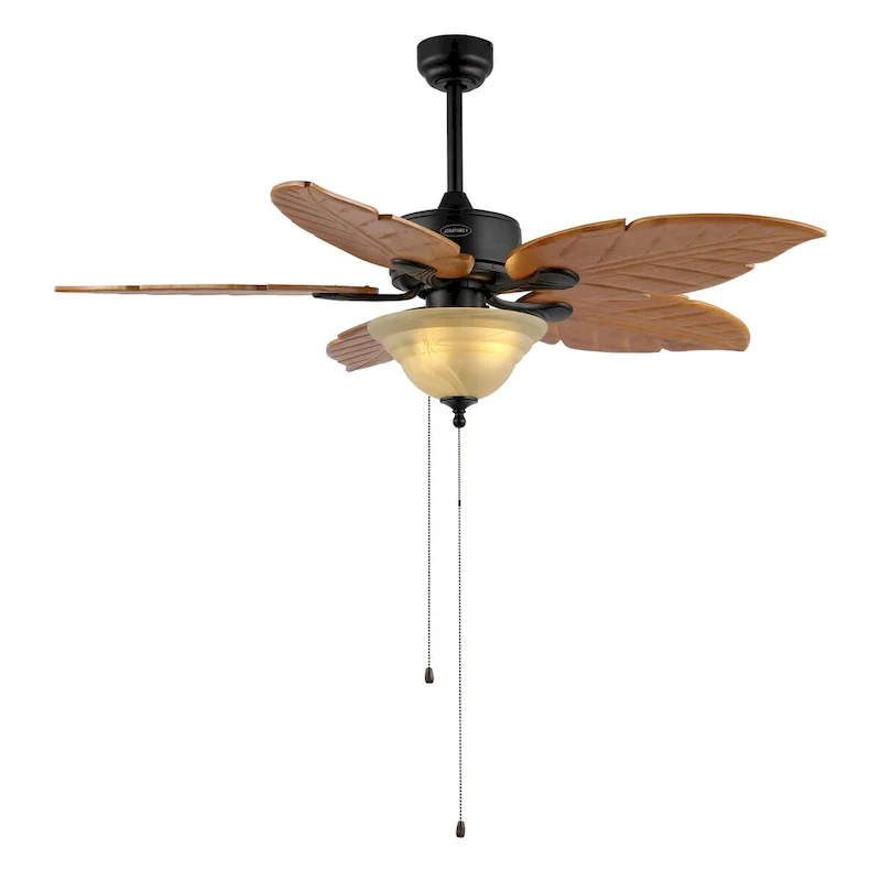 Owen 52  3-Light Coastal Bohemian Iron/Wood Palm Leaf LED Ceiling Fan with Pull Chain, by JONATHAN Y