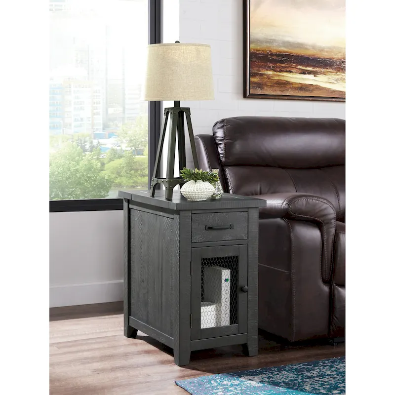 Rustic Solid Wood Chairside End Table with Hidden Charging Station