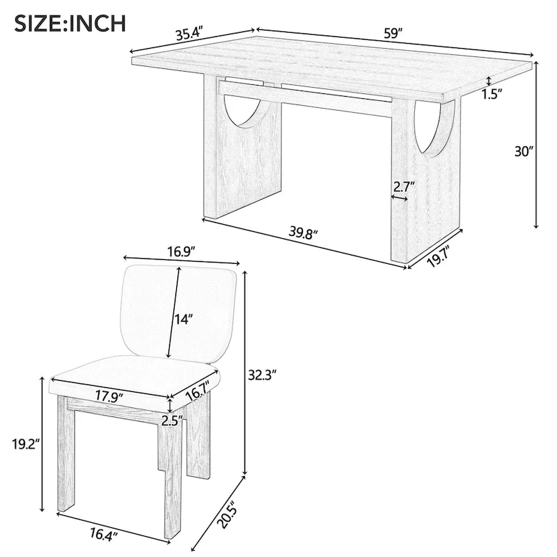 7-Piece Transitional Wooden Dining Set with Rectangular Table & 6 Chairs