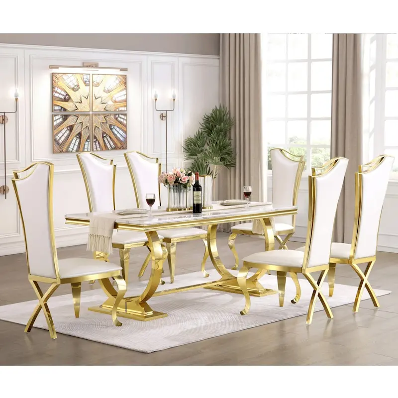 Dining Table with Circular Pedestal Base - Marble Texture Top, Seats 4-8 (Black/Grey/White)