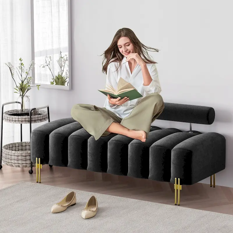 Ouyessir 52.2 Modern Channel Tufted Window Bench with Adjustable Back