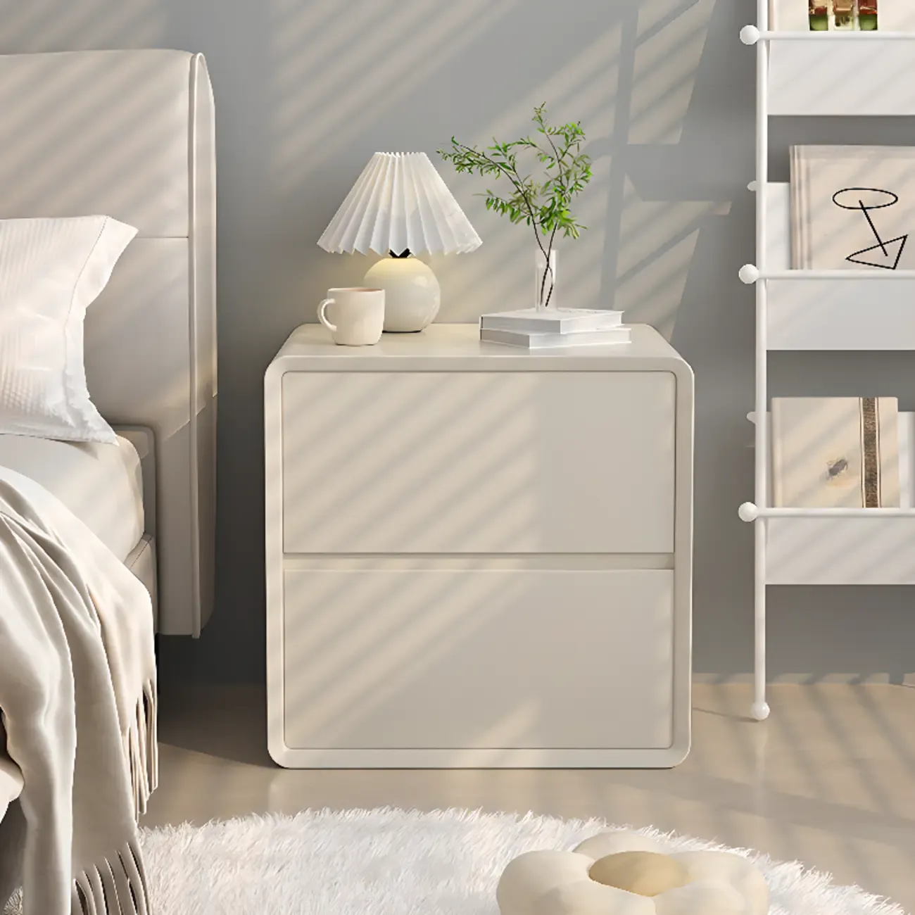 Modern Cream Bedside Table with Two Storage Drawers