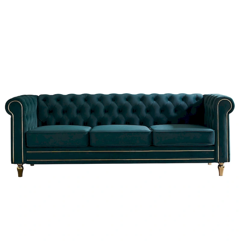 Chesterfield Velvet Sofa with Gold Strip Trim